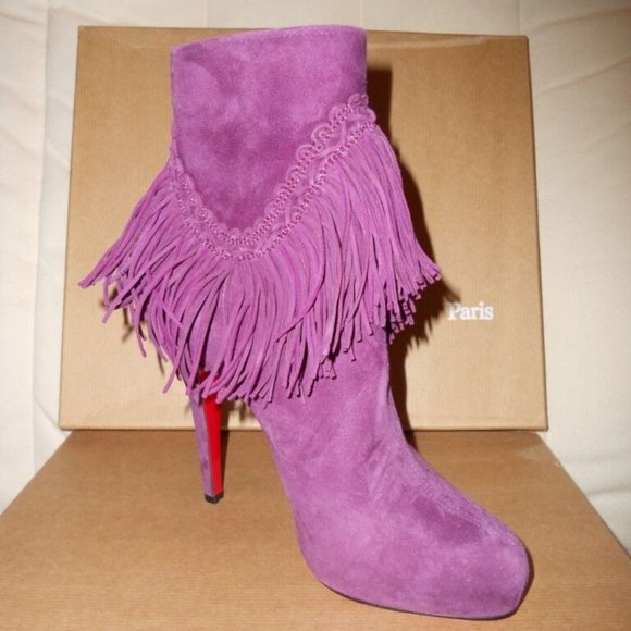 Christian Louboutin ROM 120 Suede Fringe Platform Ankle Bootie Boots - Picture 7 of 15